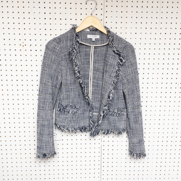 Intermix EUC Dark Navy & Off White Tweed, Fringe, Open-front Blazer - Picture 1 of 3
